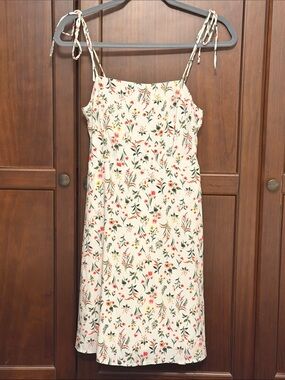 Floral Tie-Shoulder Cream Sundress